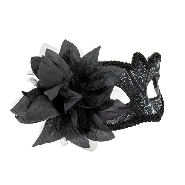 Maska karnawałowa z kwiatem czarna