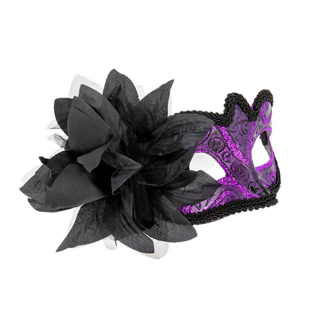 Maska karnawałowa z kwiatem fioletowa