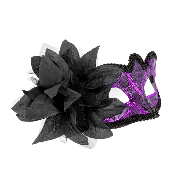 Maska karnawałowa z kwiatem fioletowa