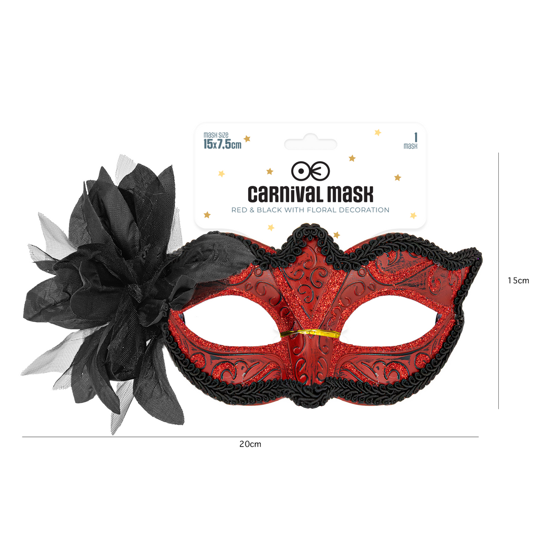 Maska karnawałowa z kwiatem czerwona