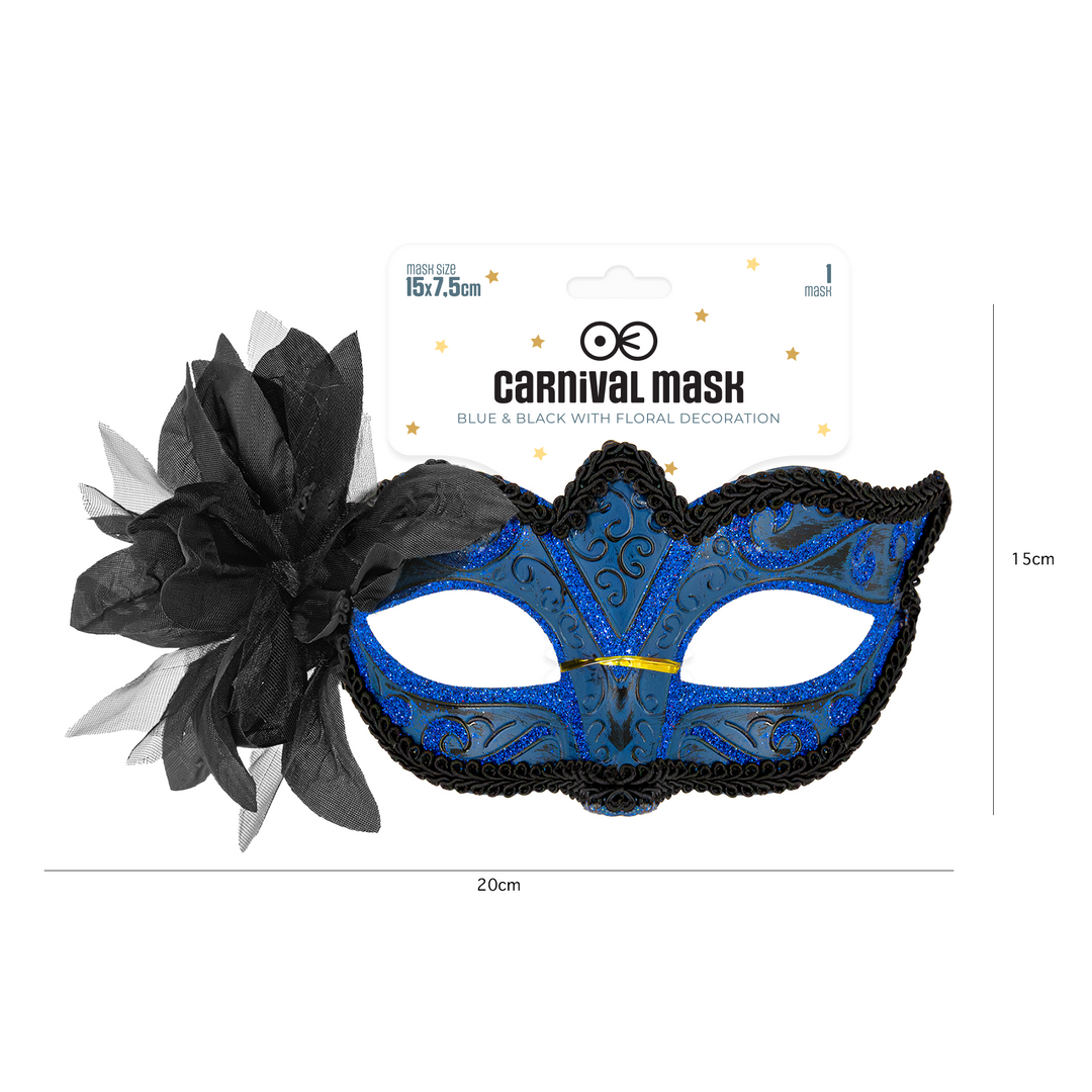 Maska karnawałowa z kwiatem niebieska
