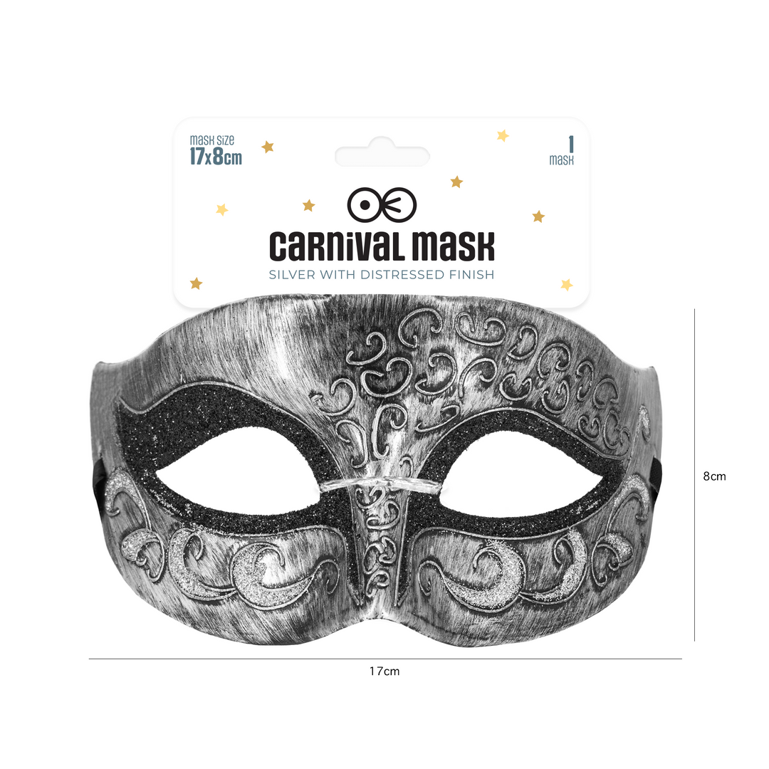 Maska karnawałowa srebrna z efektem postarzenia