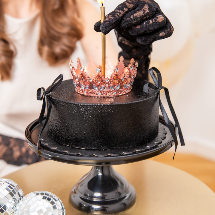 Dekoracja na tort Korona rose gold z kryształkami w kolorze rose gold i srebrnym 10 cm