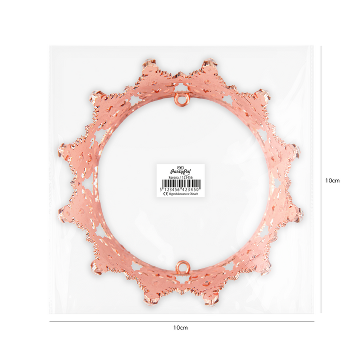 Dekoracja na tort Korona rose gold z kryształkami w kolorze rose gold i srebrnym 10 cm