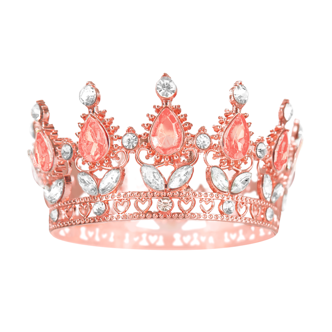 Dekoracja na tort Korona rose gold z kryształkami w kolorze rose gold i srebrnym 10 cm