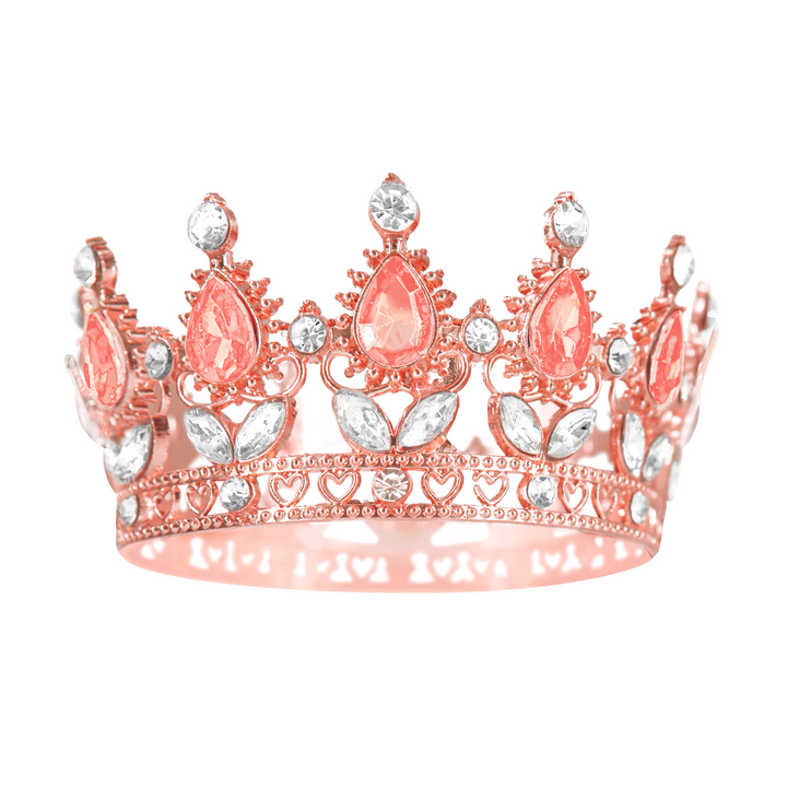 Dekoracja na tort Korona rose gold z kryształkami w kolorze rose gold i srebrnym 10 cm