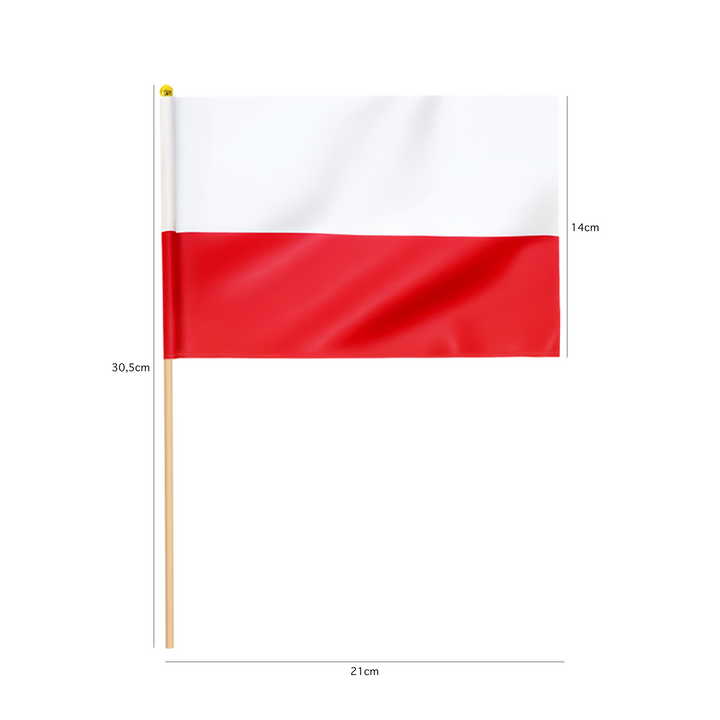 Flaga Polski z trzonkiem 14x21 cm