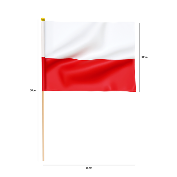Flaga Polski z trzonkiem 30x45 cm