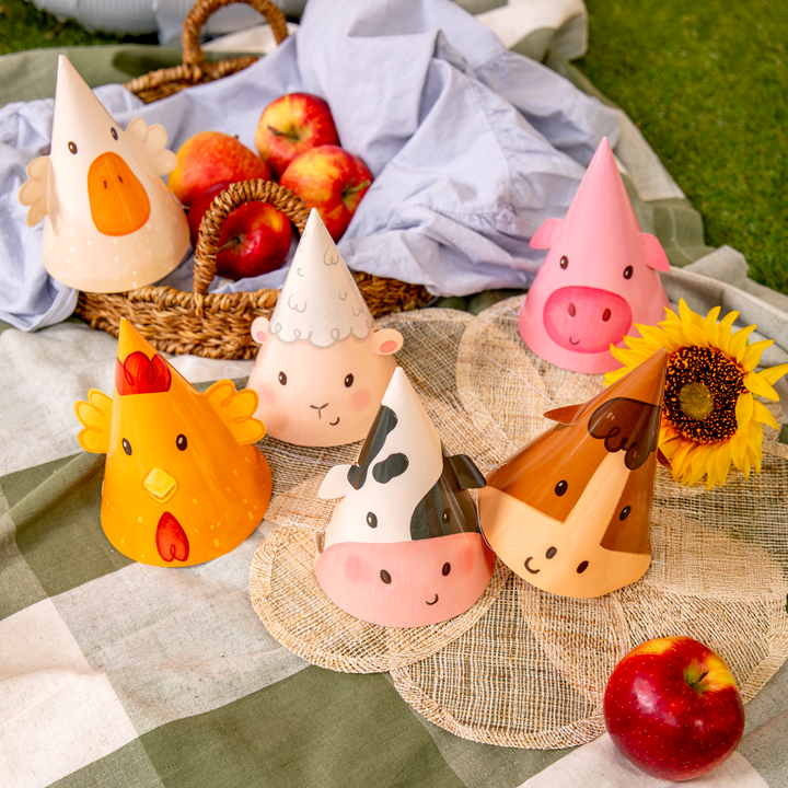 Czapeczki urodzinowe Farma 6 szt. zestaw