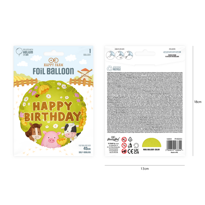 Balon foliowy Happy Birthday Farma 45cm
