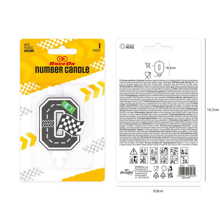 Świeczka na tort Wyścigówki cyfra 0