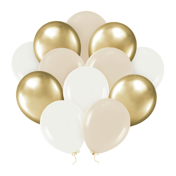 Balony beżowe, białe i złote 12cali 12szt.