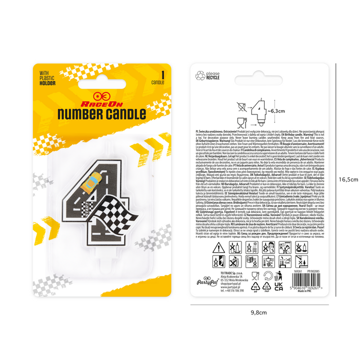 Świeczka na tort Wyścigówki cyfra 4
