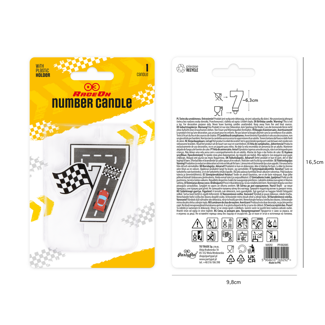 Świeczka na tort Wyścigówki cyfra 7