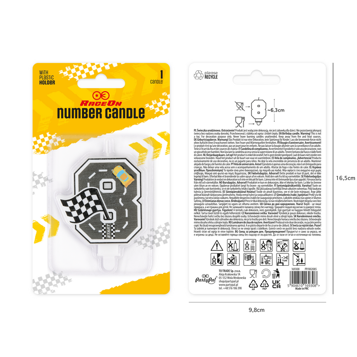 Świeczka na tort Wyścigówki cyfra 8