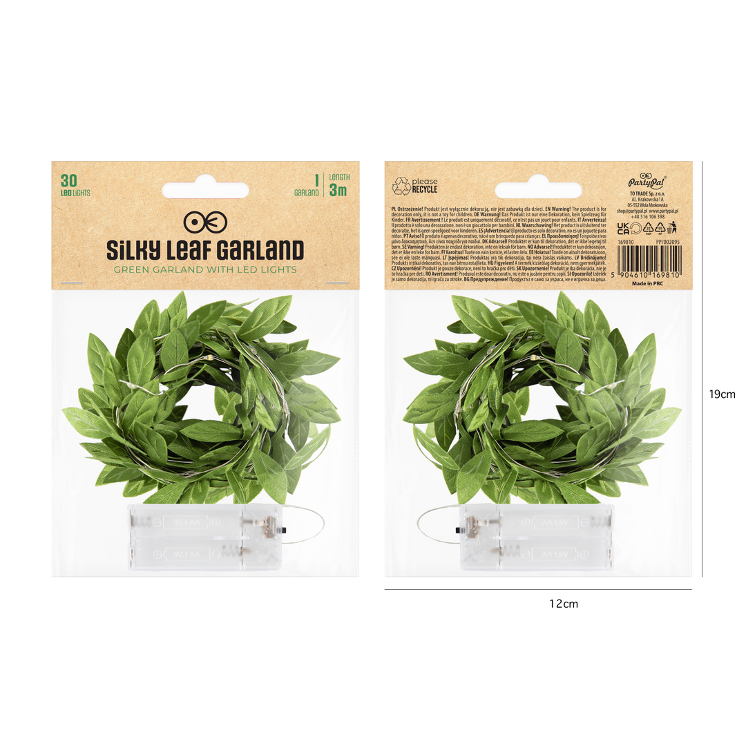LED garland green leaves 300cm