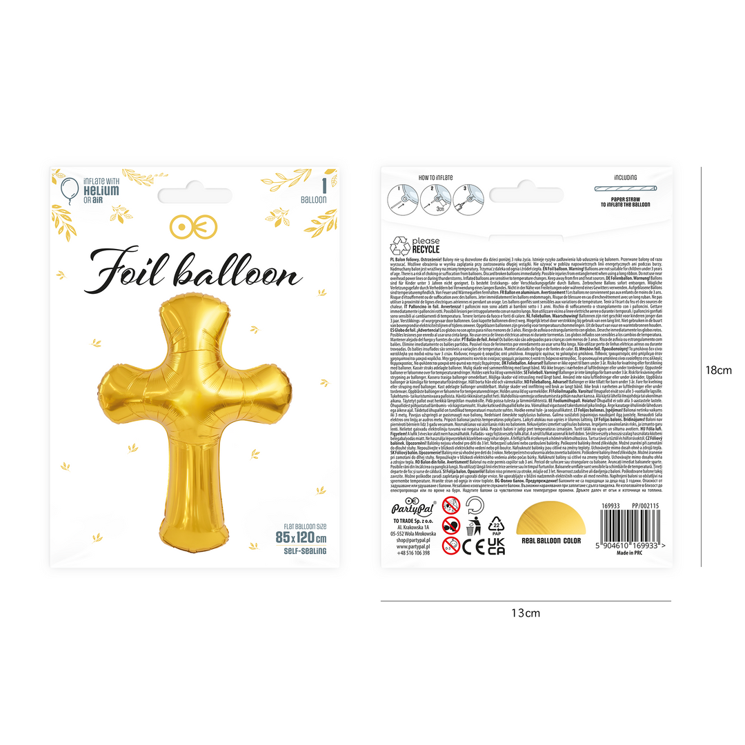 Gold cross foil balloon 85x120 cm