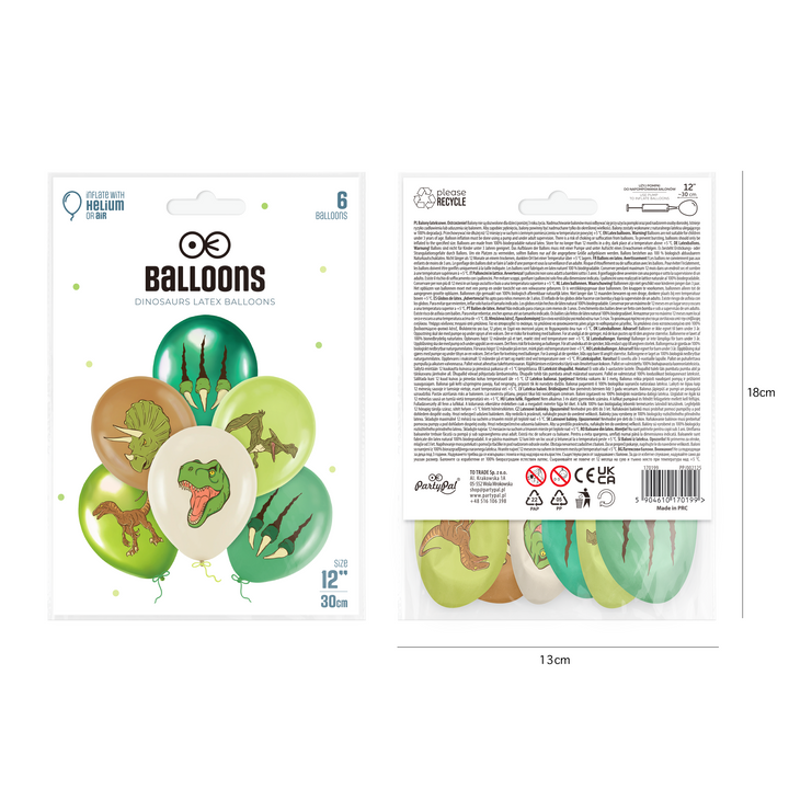 Lot de 6 ballons Dinosaures de 12 pouces