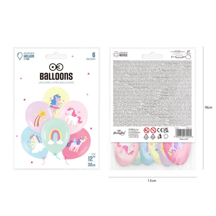 Ballons licornes 12 pouces, lot de 6 - coffret