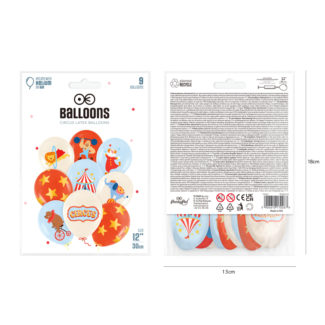 Lot de 9 ballons « Cirque » de 12 pouces