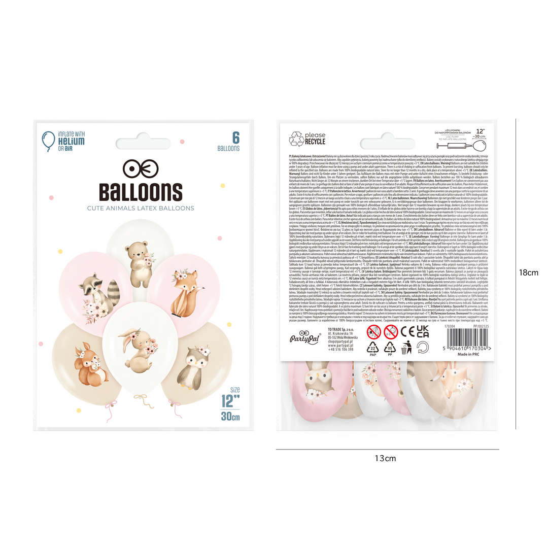 Ballons « Adorables petits animaux » aux couleurs pastel, 12 pouces, lot de 6