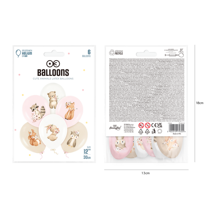 Ballons « Adorables petits animaux » aux couleurs pastel, 12 pouces, lot de 6