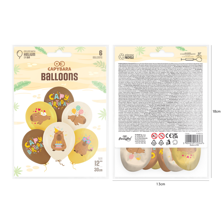 Capybara-Luftballons, 12 Zoll, 6 Stück – Set