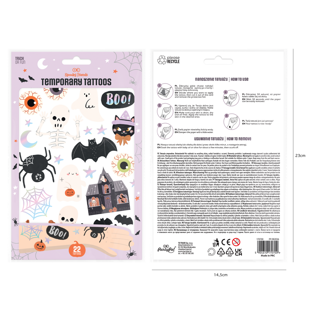 Abwaschbare Tattoos „Halloween Spooky Friends“, 22 Stück