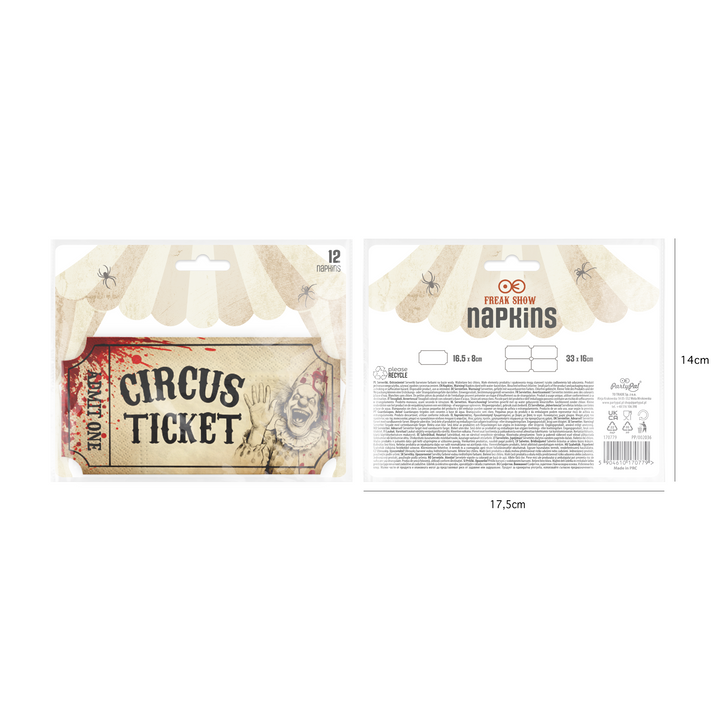 Serviettes de table Halloween Freak Show, lot de 12