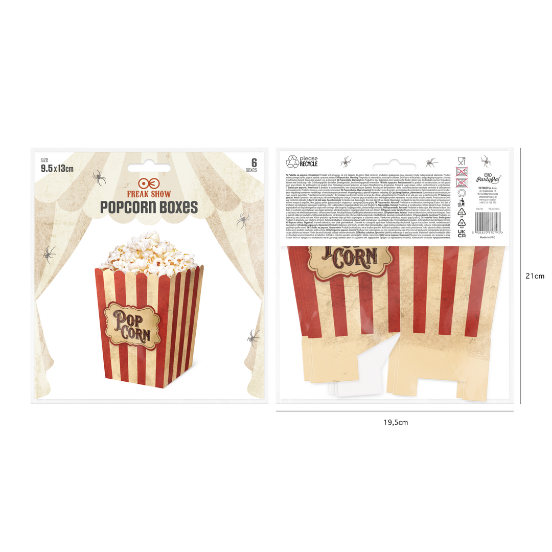 Boîte à pop-corn « Halloween Freak Show », lot de 6
