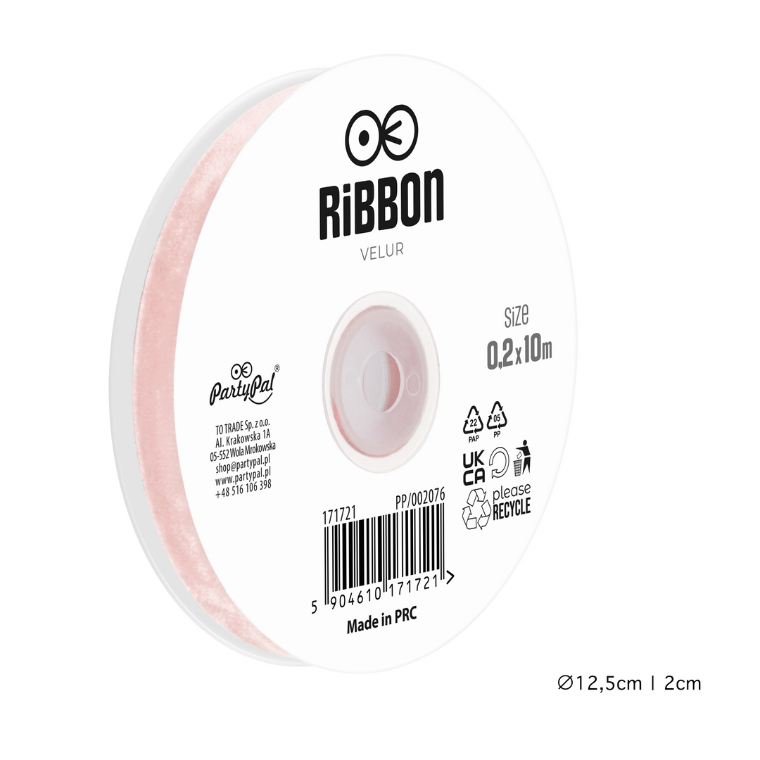 Nastro in velluto color rosa cipria 0,2x10 m