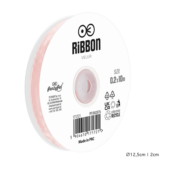 Nastro in velluto color rosa cipria 0,2x10 m