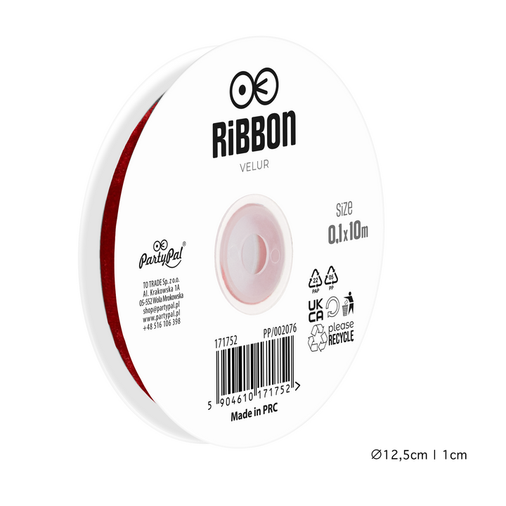 Nastro in velluto bordeaux 0,1x10 m