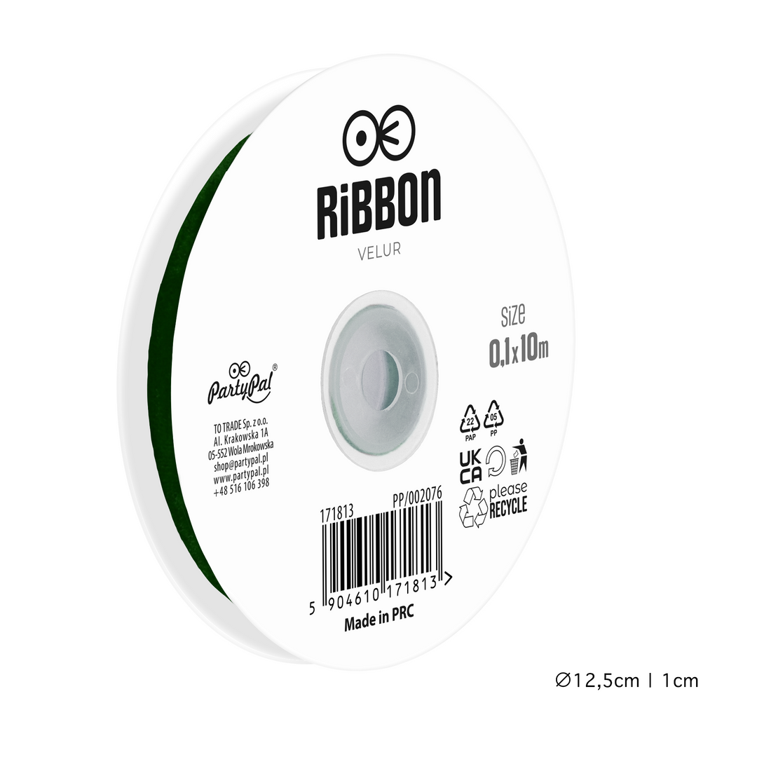 Green velvet ribbon, 0.1 x 10 m