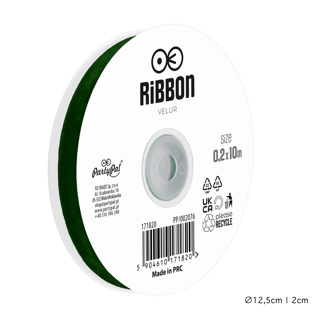 Green velvet ribbon, 0.2 x 10 m