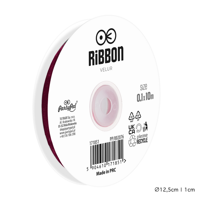 Velour ribbon, eggplant purple, 0.1 x 10 m