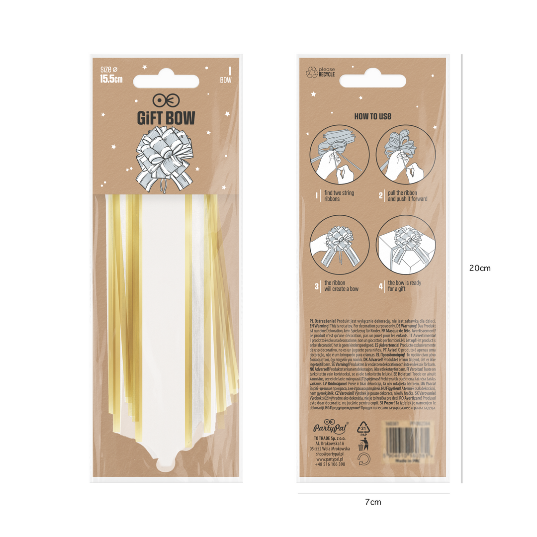 White and Gold Gift Bow, 1 piece