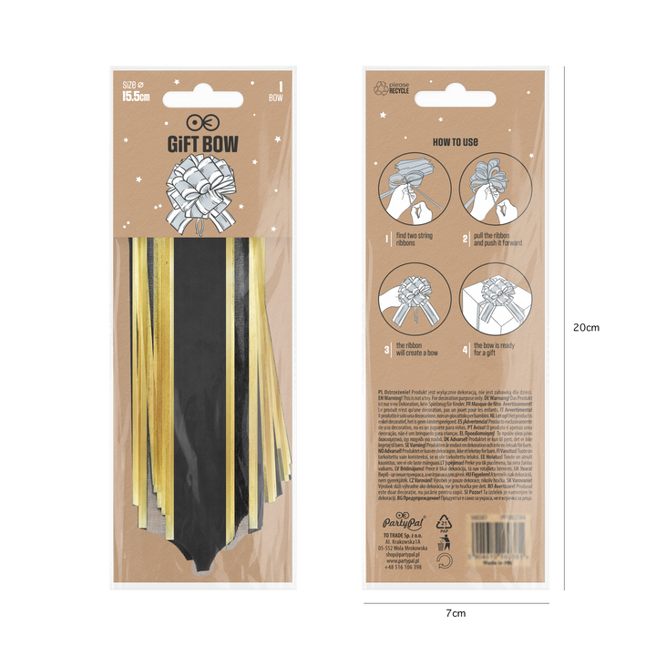 Black and Gold Gift Bow, 1 piece