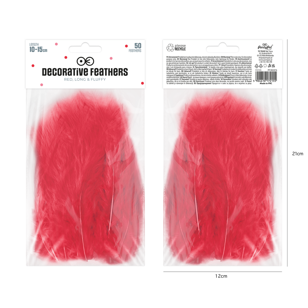 Confeti de plumas largas, 50 unidades - rojo