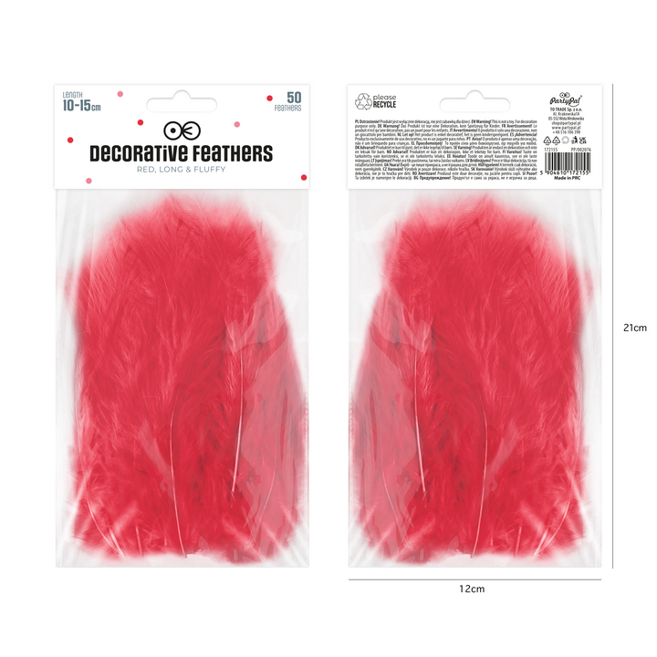 Confeti de plumas largas, 50 unidades - rojo