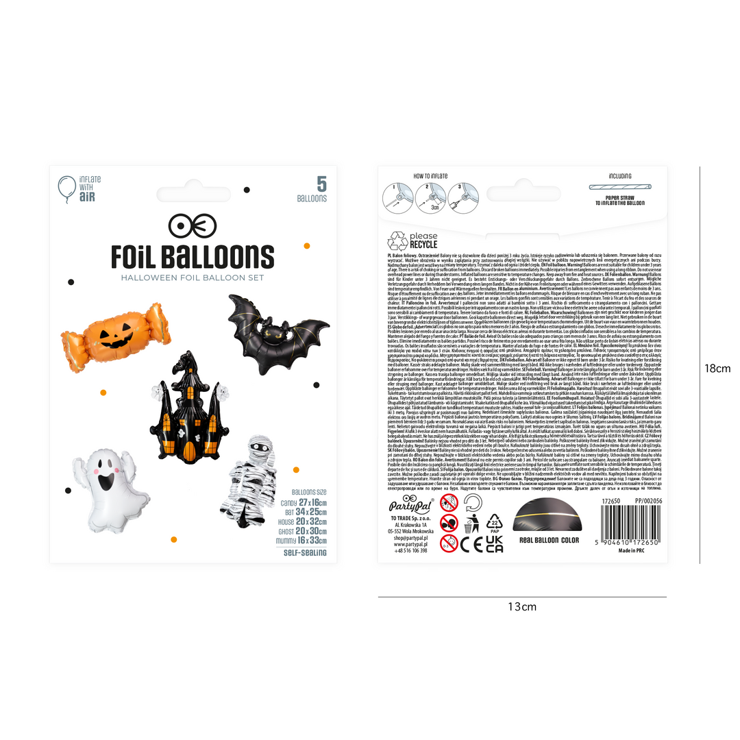 Ballons en aluminium Halloween, lot de 5 - coffret