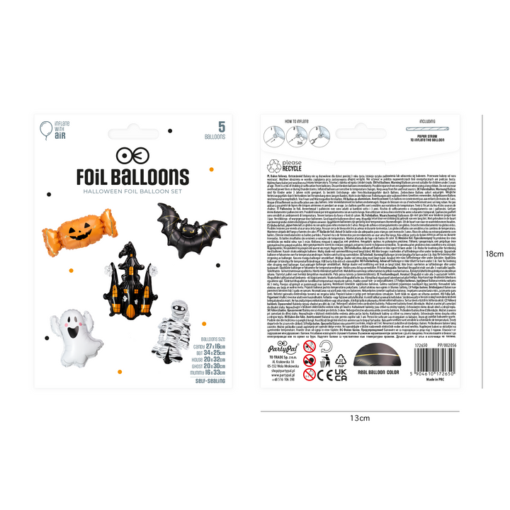 Ballons en aluminium Halloween, lot de 5 - coffret