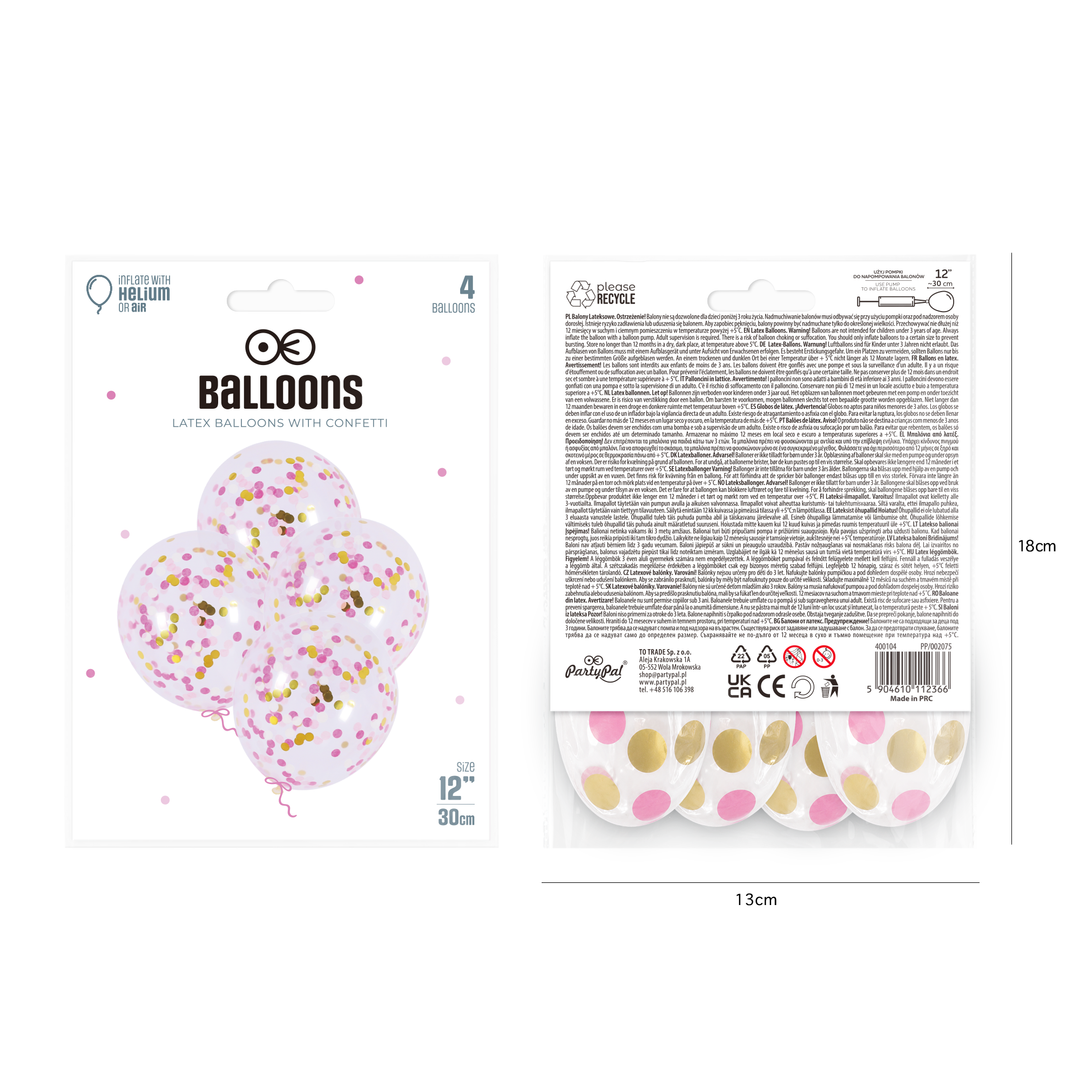 Balony z konfetti różowo-złotym 12cali 4szt.