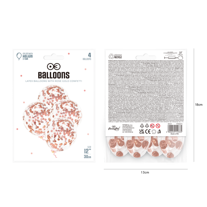 Balony z konfetti rose gold 12cali 4szt.
