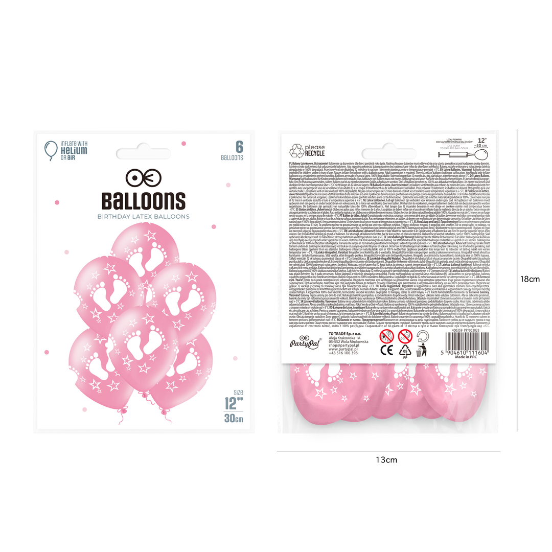Balony różowe ze stópkami 12cali 6szt.