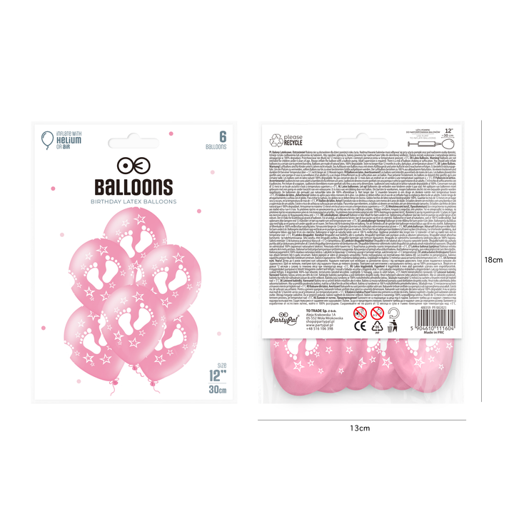 Balony różowe ze stópkami 12cali 6szt.
