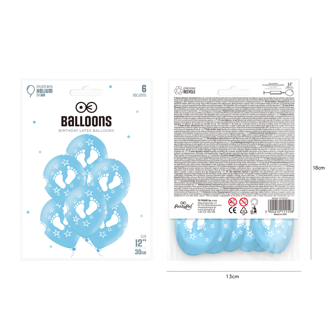 Balony niebieskie ze stópkami 12cali 6szt.