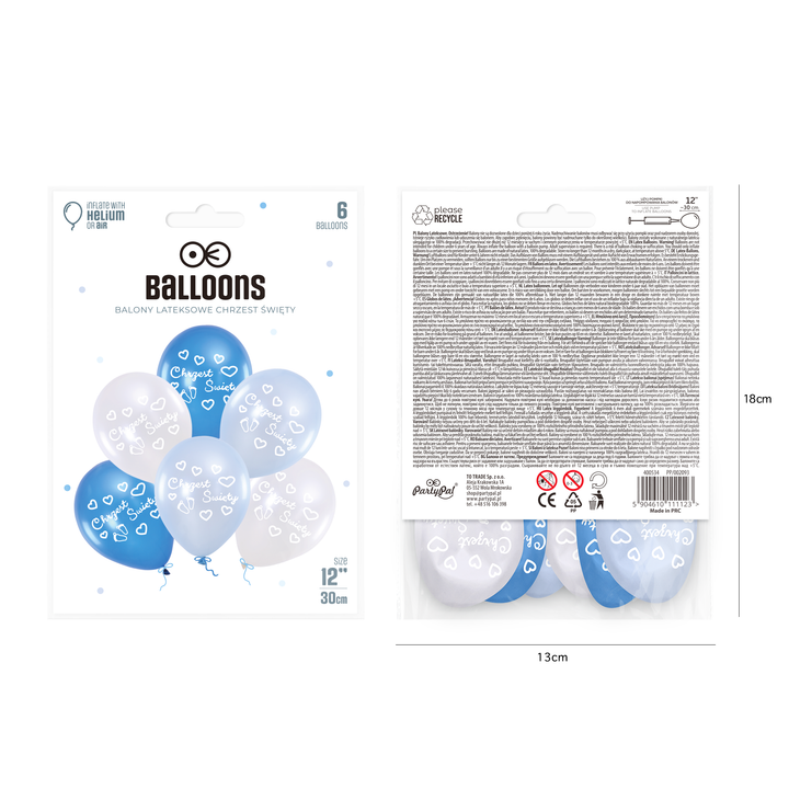 Balony na Chrzest Święty niebieskie 12cali 6szt.