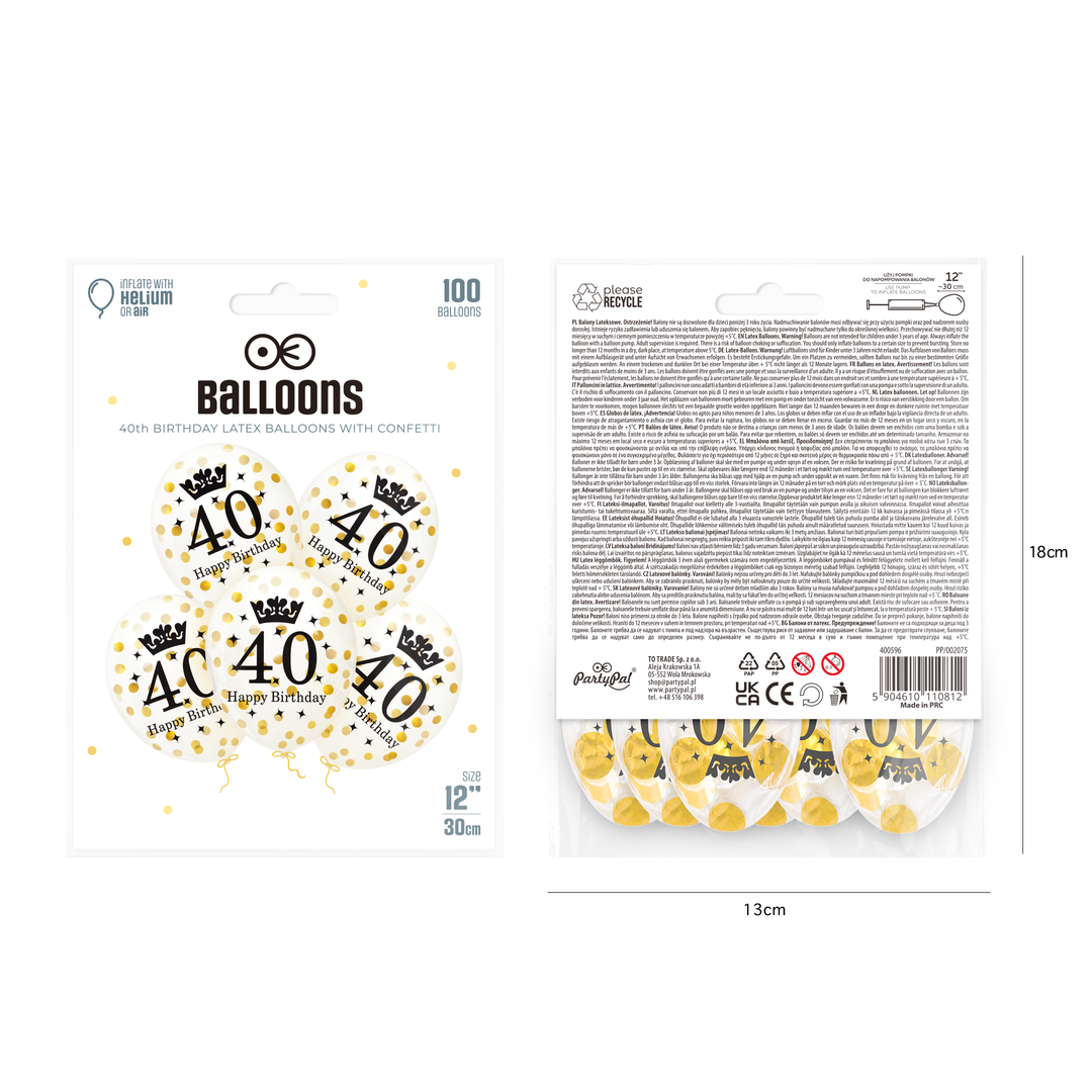 Gold confetti balloons 40th birthday 12 inches 100 pcs