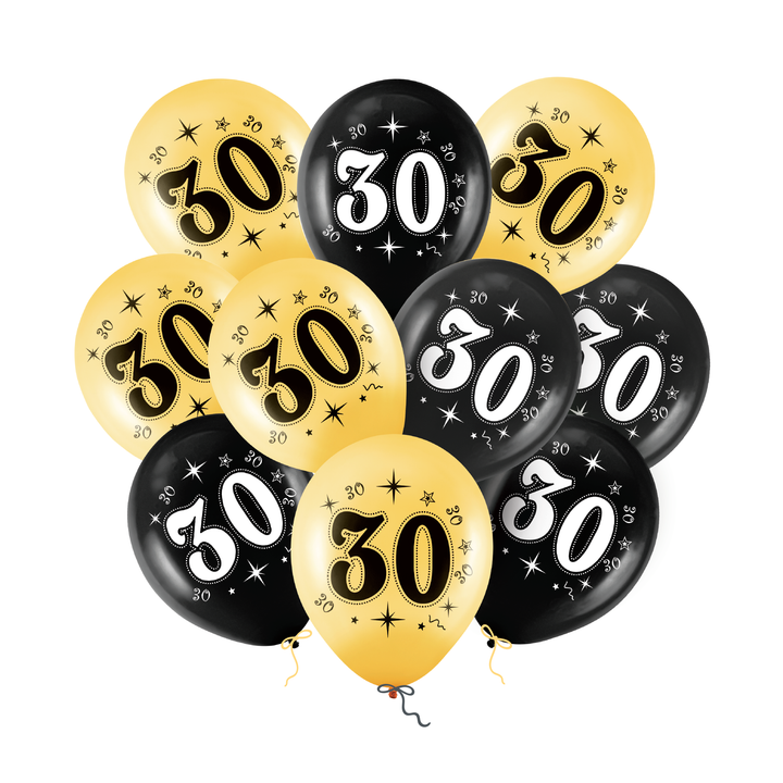 Balony złote czarne 30 urodziny 12cali 10szt